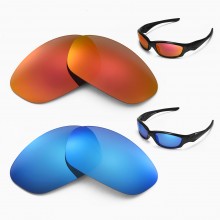 Walleva Fire Red + Ice Blue Polarized Replacement Lenses For Oakley Straight Jacket Sunglasses